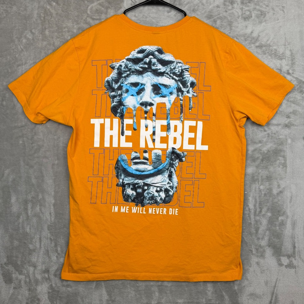 Plus Eighteen The Rebel Graphic T-Shirt Mens XXL Orange Greek Statue Streetwear